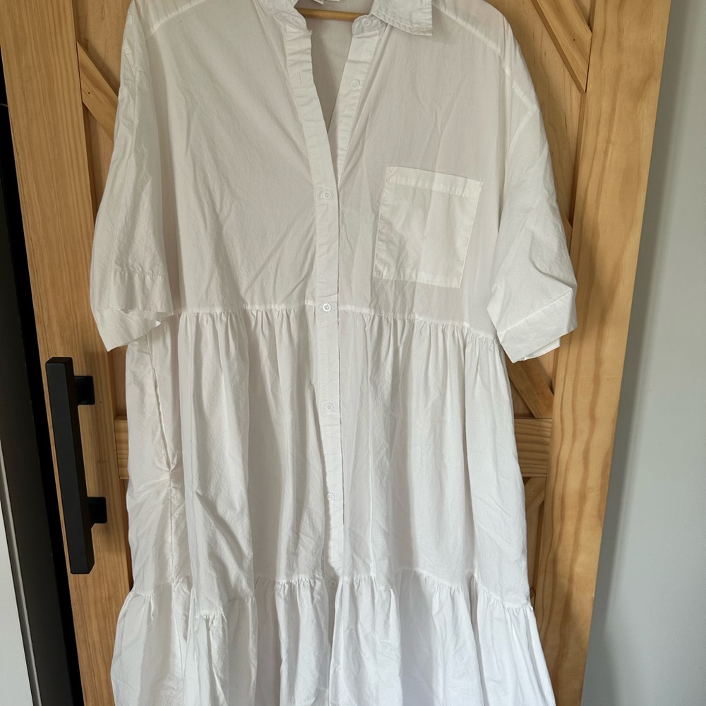 White Button-Up Tiered Dress